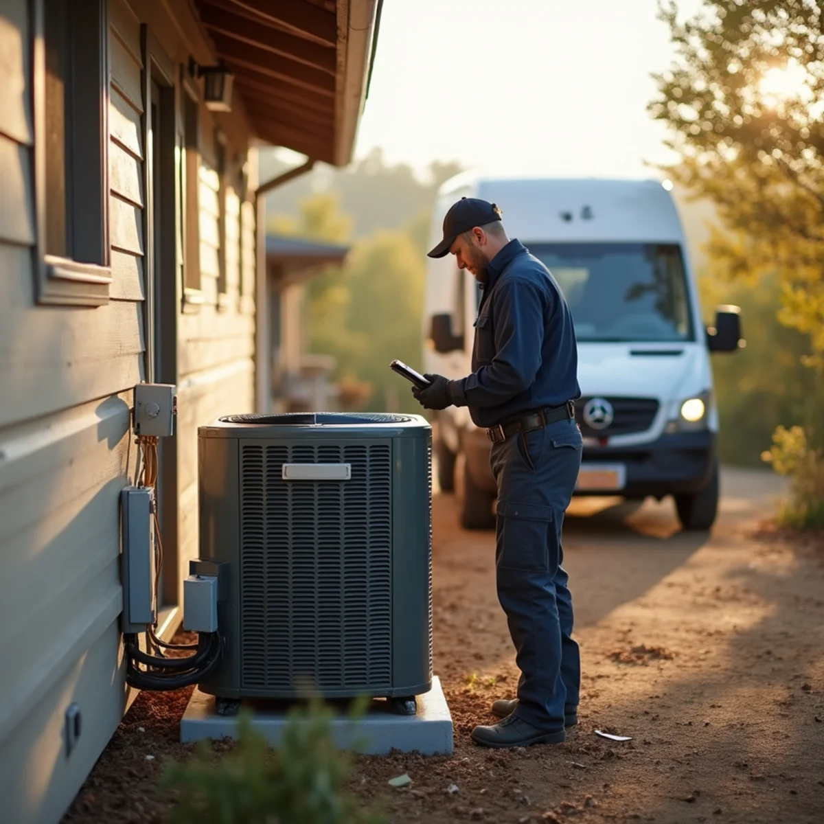 New high-efficiency central air conditioner installed beside a foothill home in Auburn, CA