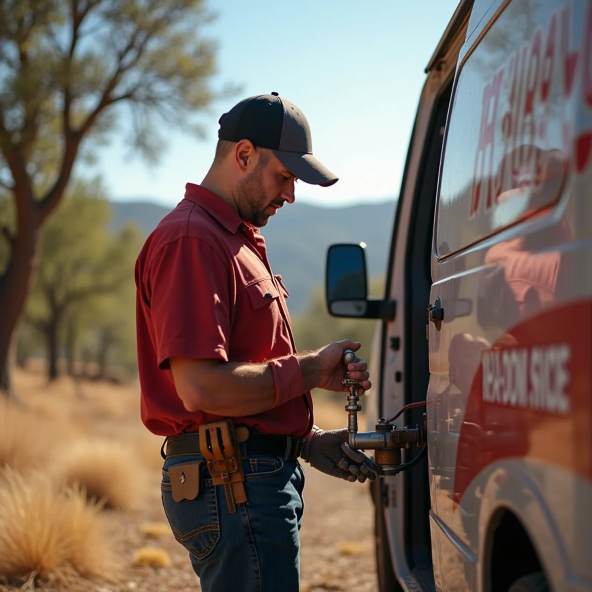 HVAC technician servicing a propane furnace at a rural-residential home in the Atwood and Indian Hill area of Auburn