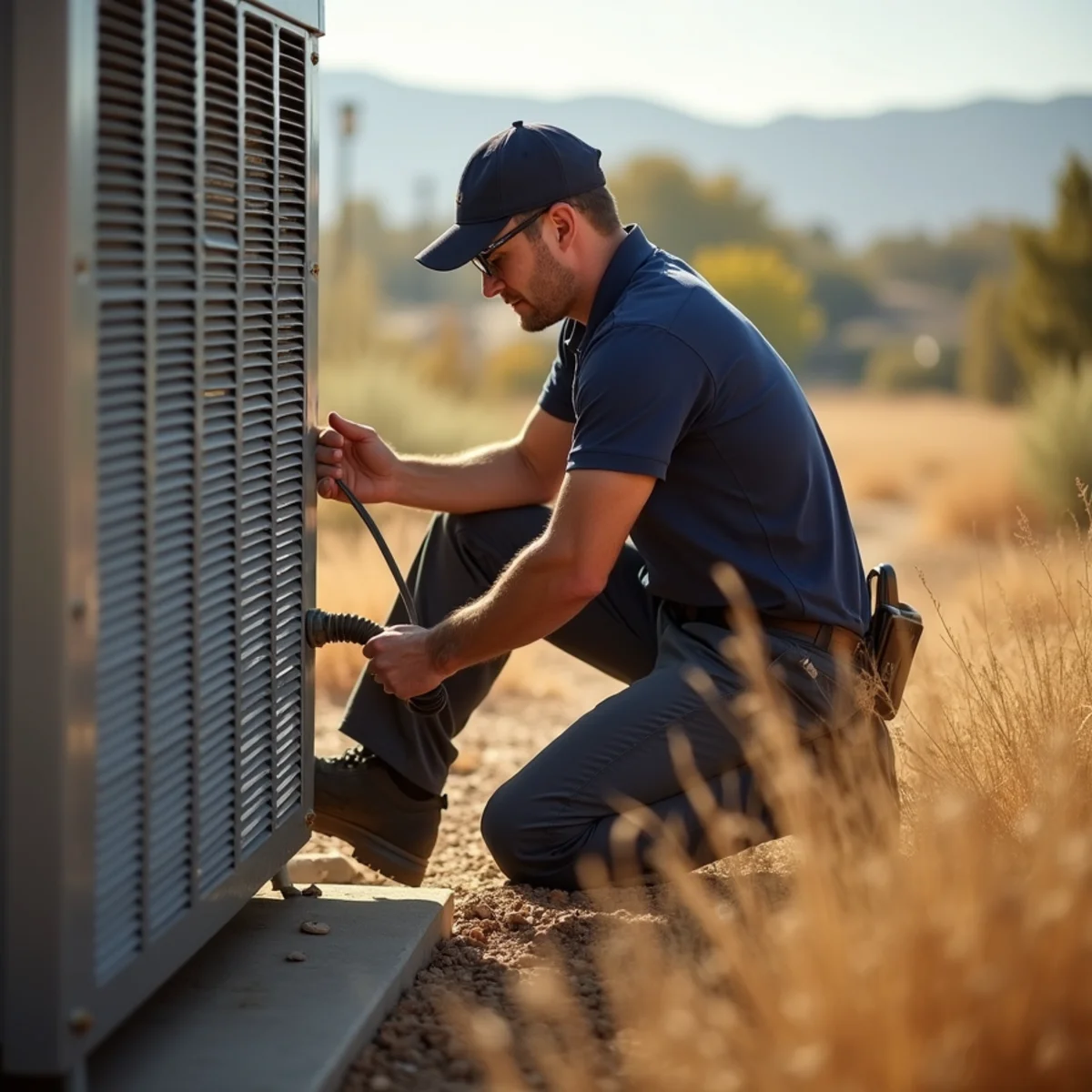 HVAC technician upgrading air filtration at a semi-rural estate in Shingle Springs, CA