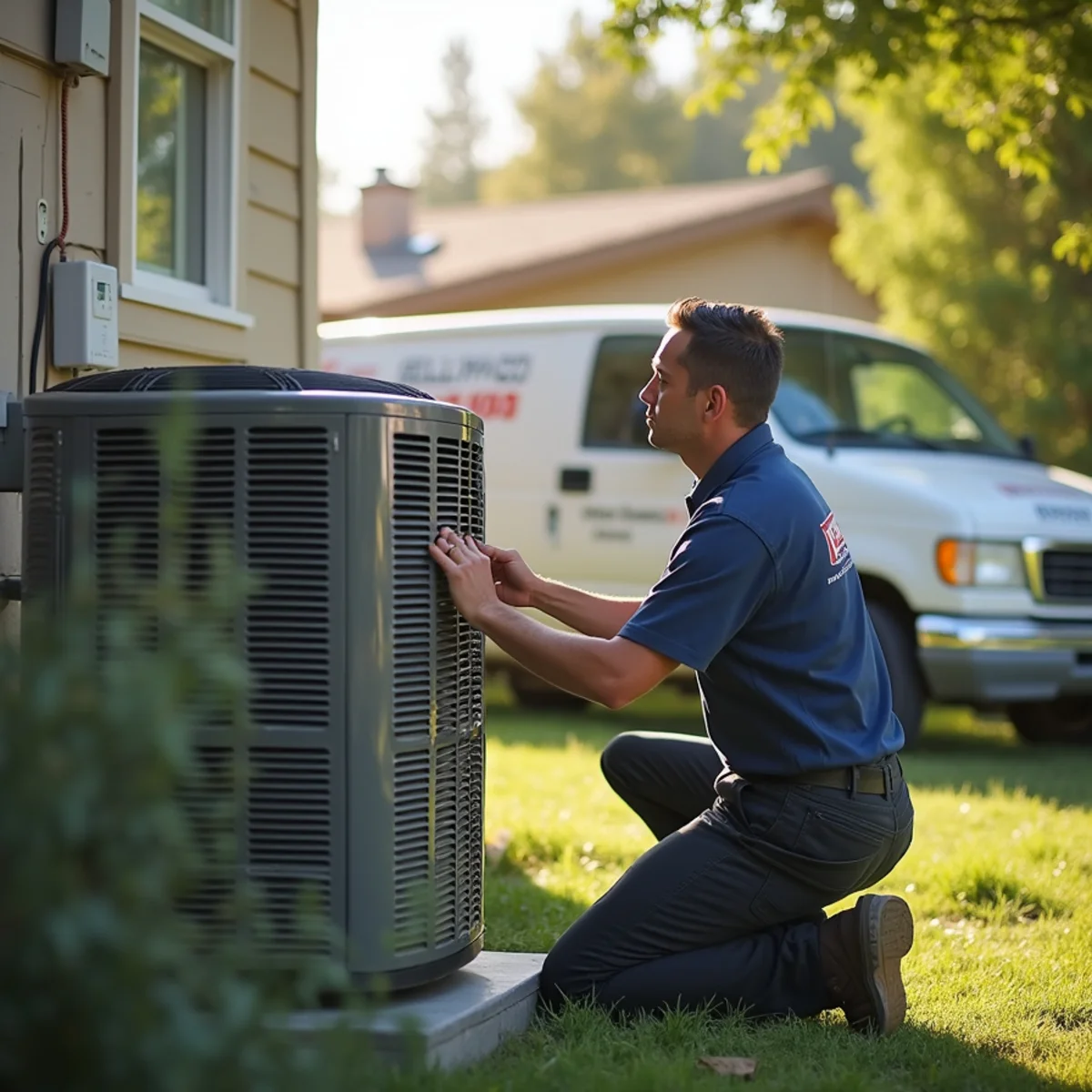 Central air conditioner running continuously outside an Auburn, CA foothill home during a summer heat wave