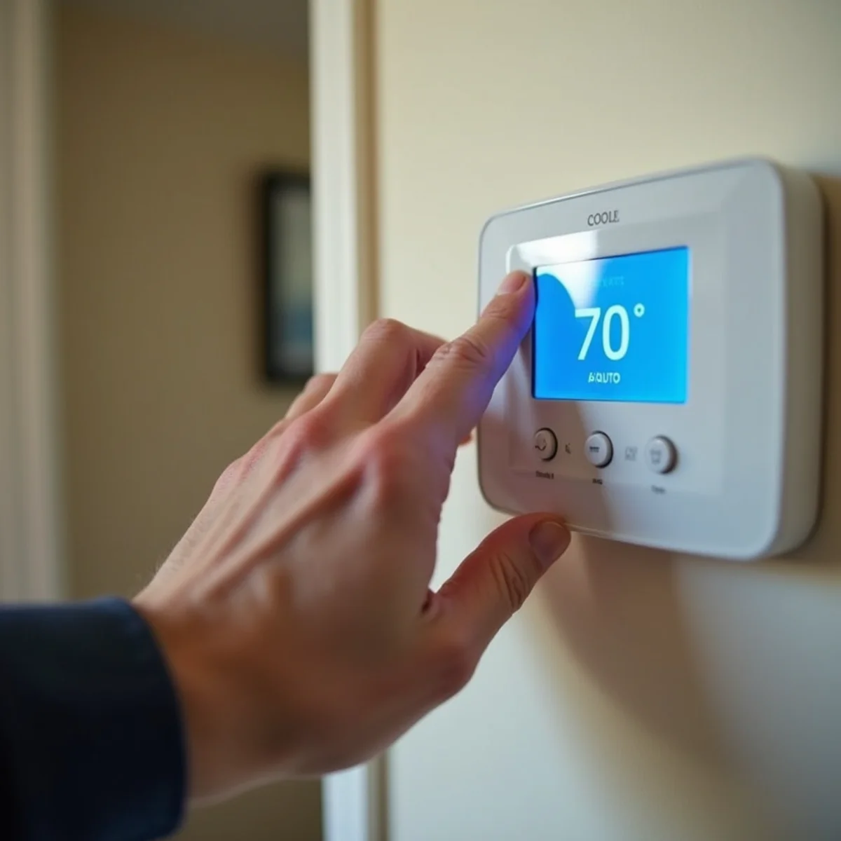 Homeowner setting a thermostat to COOL during an AC not working call in Auburn, CA