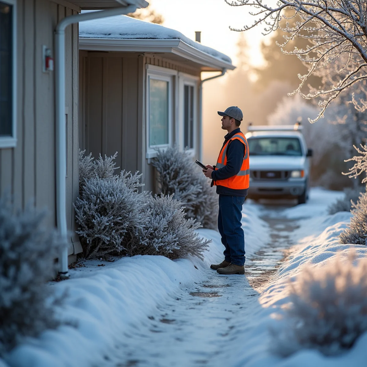 Frost on a foothill home during an Auburn, CA record freeze that overwhelmed local furnaces