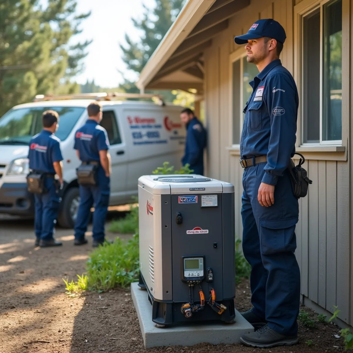 Commercial standby generator providing backup power to a business HVAC system during a Placer County PSPS near Auburn
