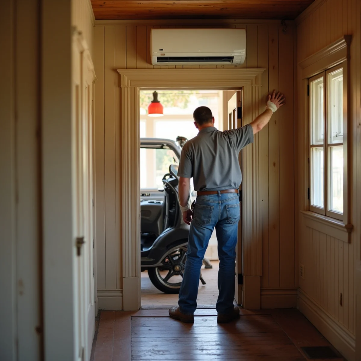 Ductless mini-split head mounted in a Gold Rush-era historic home in Old Town Auburn, CA