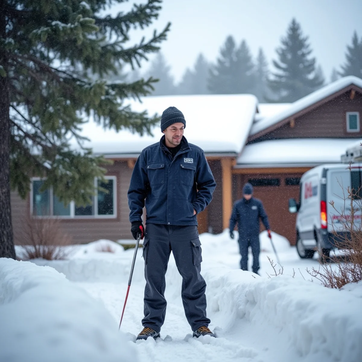Snow-covered foothill home at higher elevation above Auburn, CA showing heating-dominant HVAC needs