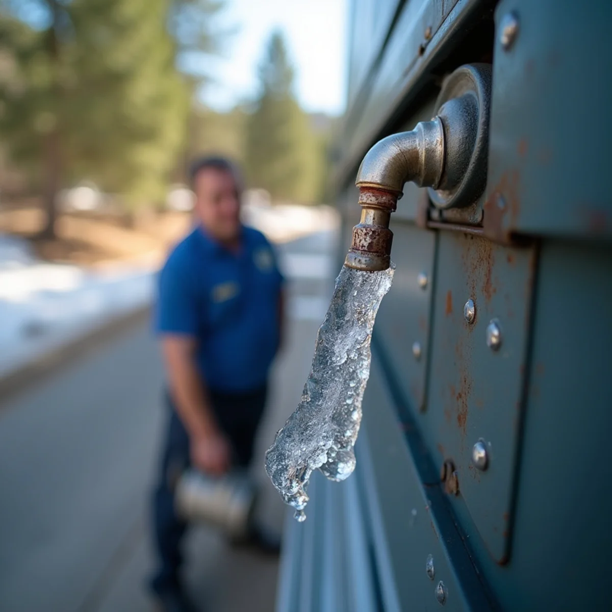 Iced-over refrigerant line showing a leak on an Auburn AC during a heat wave