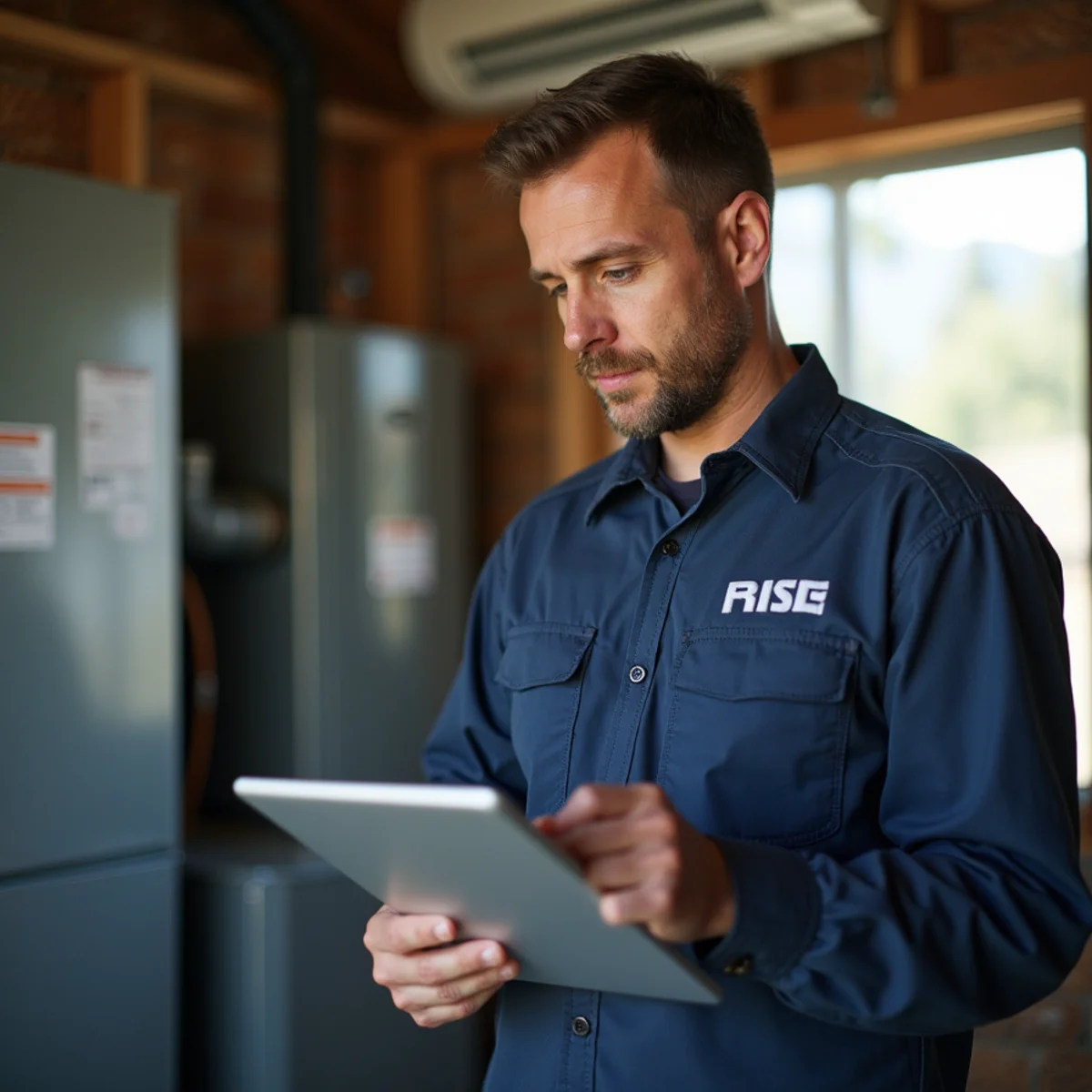 HVAC technician reviewing heating and cooling notes for Auburn, CA homeowners