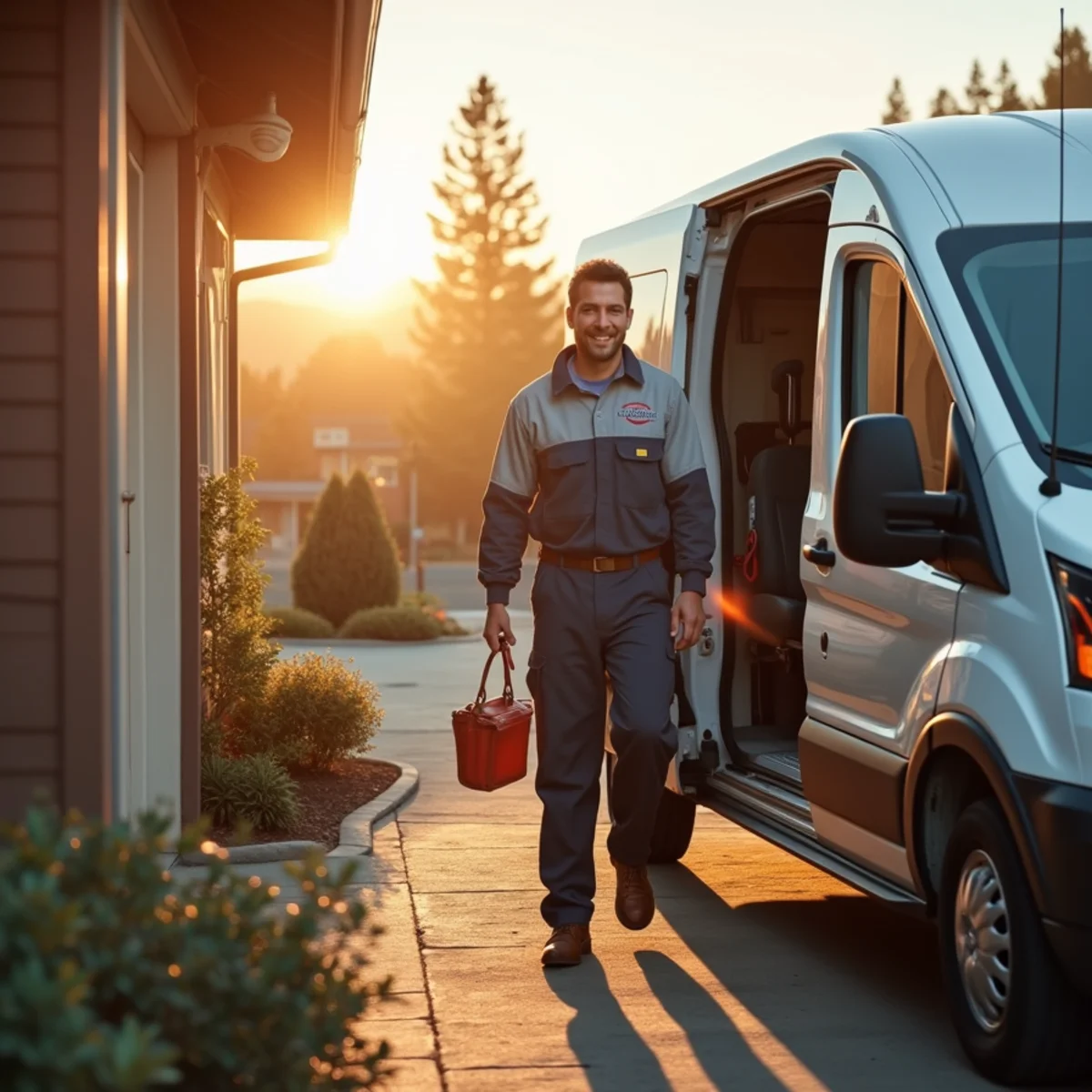 The HVAC Auburn CA branded service van outside a foothill home in Auburn, CA