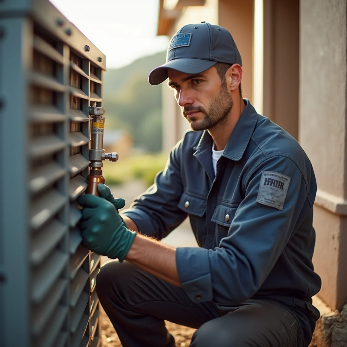 HVAC technician performing refrigerant leak detection on an AC system in Auburn, CA